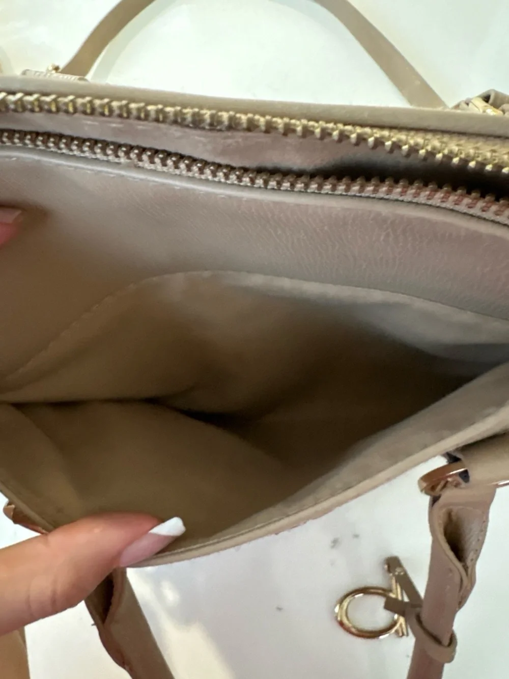 bebe Taupe Dome Crossbody with Gold Hardware